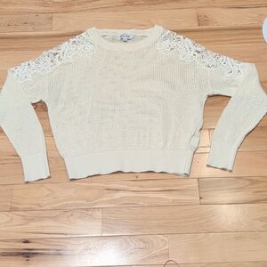 Molly Bracken Cream Sweater with Lace Shoulder Accents